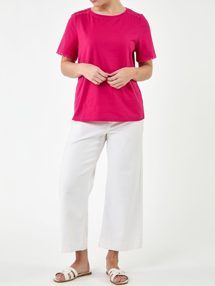 Roman Pink Cotton Ric Rac Detail T-Shirt - Image 2 of 4 Roman Pink Cotton Ric Rac Detail T-Shirt - Image 2 of 4