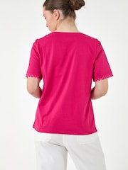 Roman Pink Cotton Ric Rac Detail T-Shirt - Image 3 of 4