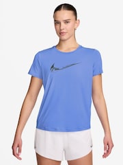 Nike Blue One Swoosh Dri-FIT Short-Sleeve Graphic Running Top - Image 1 of 3