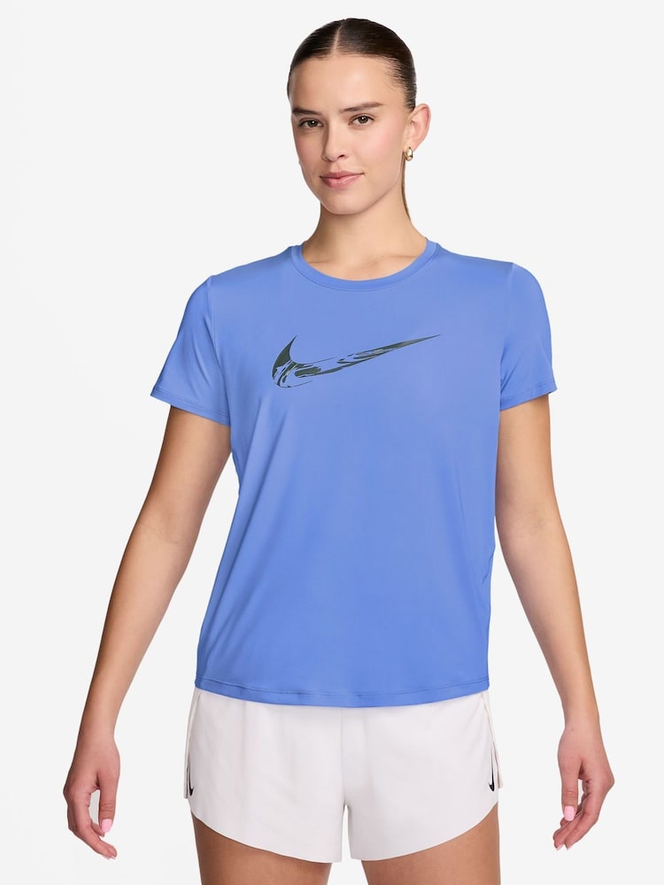 Nike Blue One Swoosh Dri-FIT Short-Sleeve Graphic Running Top - Image 1 of 3