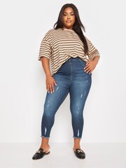 Yours Curve Blue Jenny Cat Scratch Cropped Jeggings - Image 1 of 5