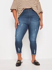 Yours Curve Blue Jenny Cat Scratch Cropped Jeggings - Image 2 of 5