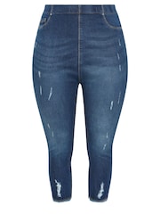 Yours Curve Blue Jenny Cat Scratch Cropped Jeggings - Image 5 of 5