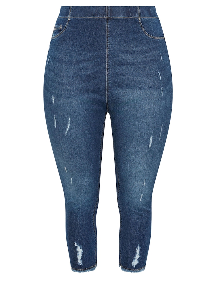 Yours Curve Blue Jenny Cat Scratch Cropped Jeggings - Image 5 of 5