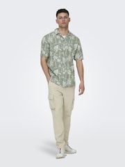 Only & Sons Green Printed Linen Resort Shirt - Image 1 of 5