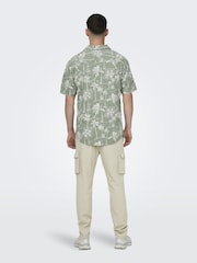 Only & Sons Green Printed Linen Resort Shirt - Image 2 of 5