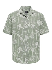 Only & Sons Green Printed Linen Resort Shirt - Image 4 of 5