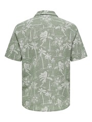 Only & Sons Green Printed Linen Resort Shirt - Image 5 of 5