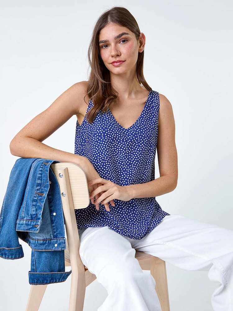 Roman Blue Polka Dot Print Cami Top - Image 1 of 5
