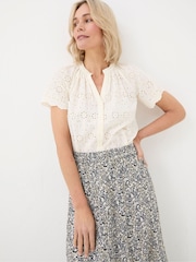 FatFace Willow White Broderie Blouse - Image 1 of 5