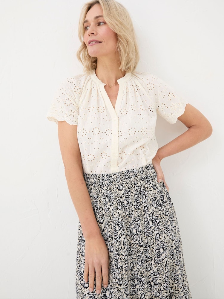FatFace Willow White Broderie Blouse - Image 1 of 5