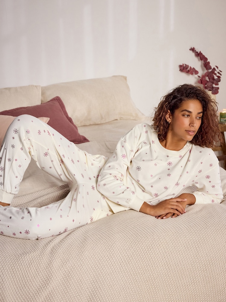 Bath & Body Works Pink/Cream Twosie Snowflake Pyjamas - Image 1 of 12