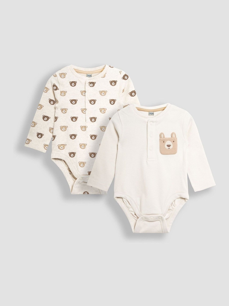 JoJo Maman Bébé Natural Printed Bear And Appliqué Pocket Bodies 2 Pack - Image 1 of 6 JoJo Maman Bébé Natural Printed Bear And Appliqué Pocket Bodies 2 Pack - Image 1 of 6