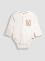 JoJo Maman Bébé Natural Printed Bear And Appliqué Pocket Bodies 2 Pack - Image 2 of 6