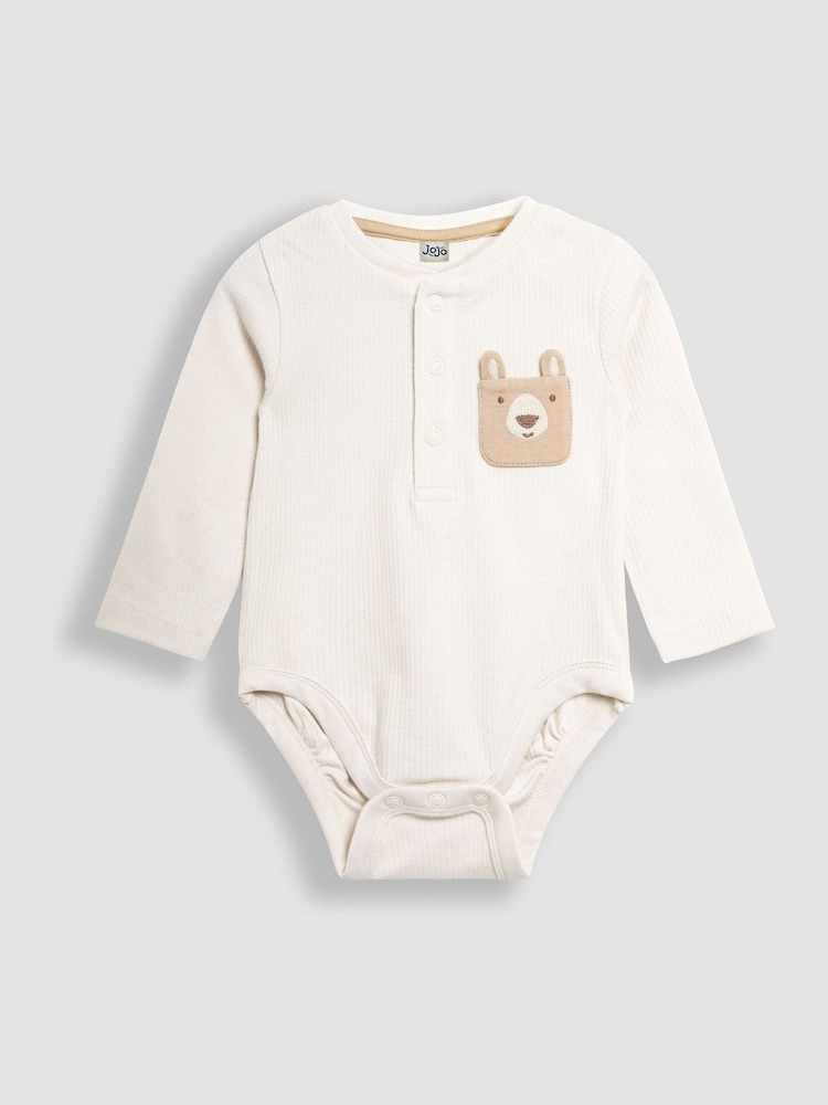 JoJo Maman Bébé Natural Printed Bear And Appliqué Pocket Bodies 2 Pack - Image 2 of 6