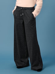 Black Check Pinstripe Brushed Jersey Wide Leg Trousers - Image 1 of 7