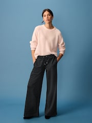Black Check Pinstripe Brushed Jersey Wide Leg Trousers - Image 2 of 7
