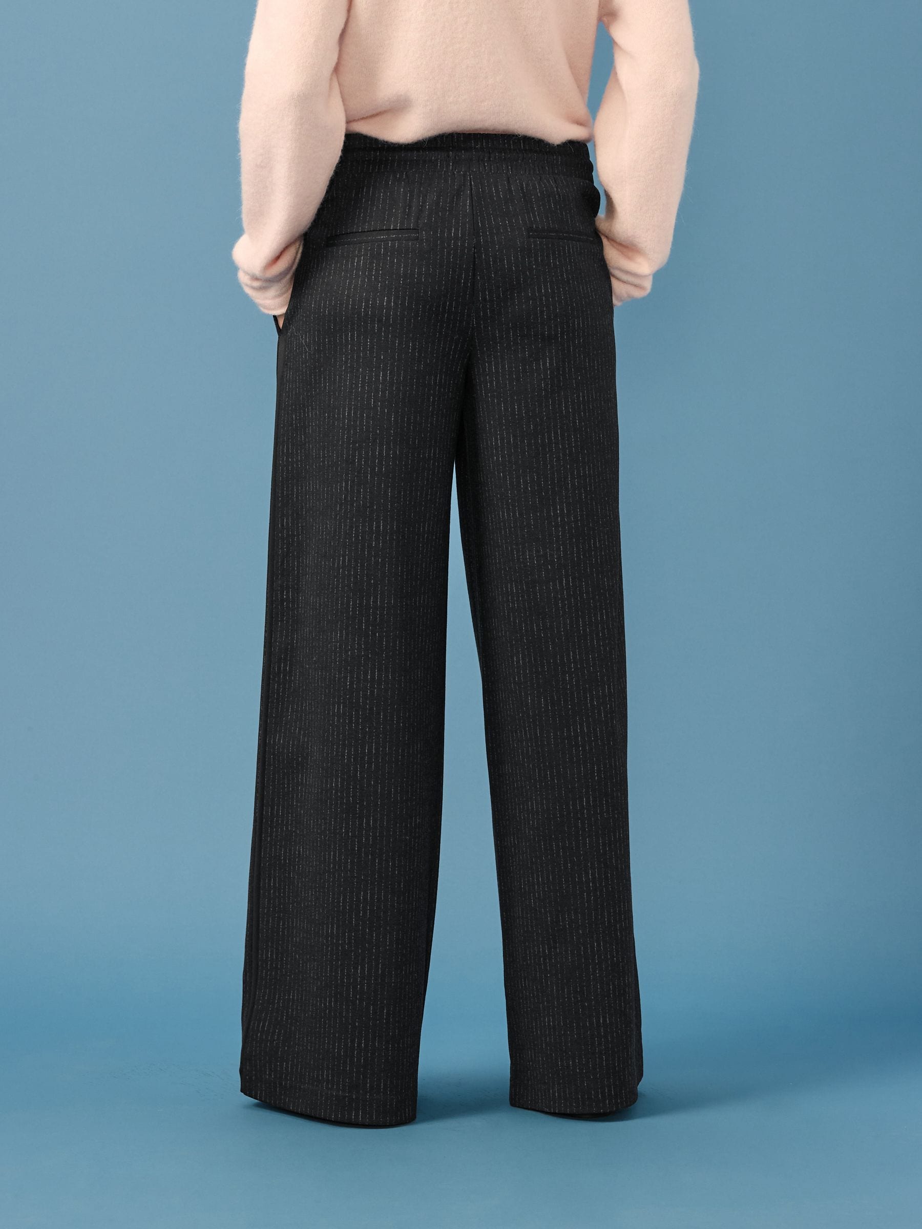 Buy Black Check Pinstripe Brushed Jersey Wide Leg Trousers