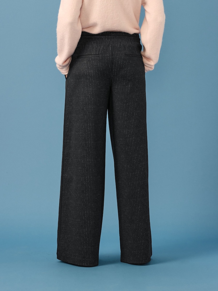 Black Check Pinstripe Brushed Jersey Wide Leg Trousers - Image 3 of 7