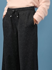 Black Check Pinstripe Brushed Jersey Wide Leg Trousers - Image 4 of 7
