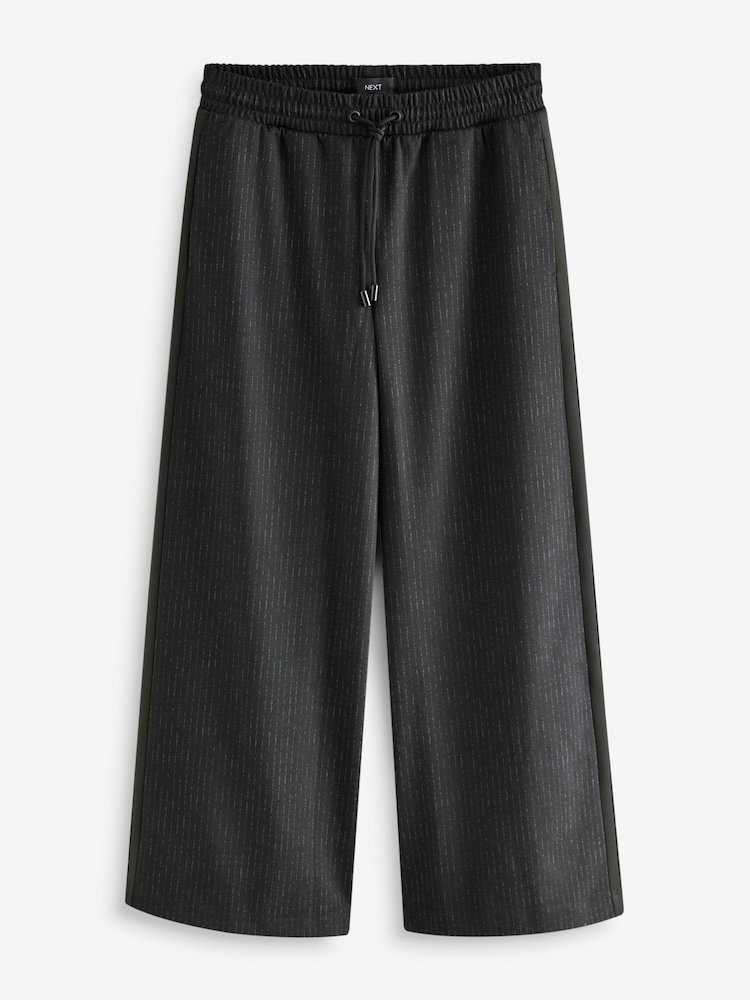 Black Check Pinstripe Brushed Jersey Wide Leg Trousers - Image 5 of 7
