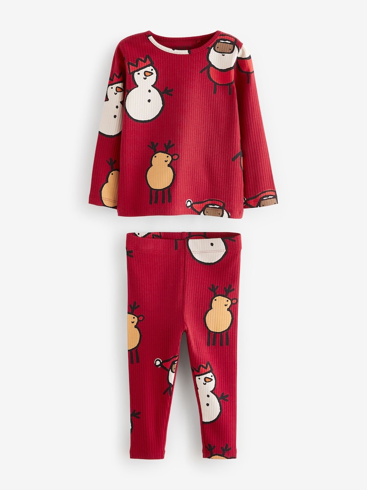 Red Santa Rib Long Sleeve Christmas Top and Leggings Set (3mths-7yrs) - Image 1 of 3