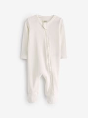 Mamas & Papas Rib White Zip Sleepsuit - Image 1 of 3