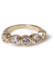 Aela Gold Tone Diamond Simulant Pear and Round CZ Stone Ring - Image 1 of 2