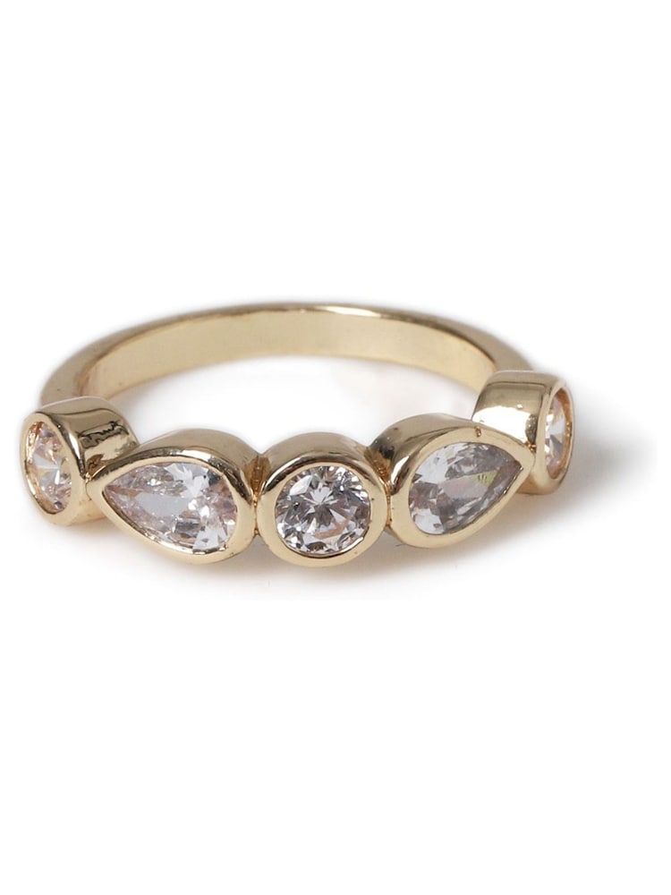 Aela Gold Tone Diamond Simulant Pear and Round CZ Stone Ring - Image 1 of 2