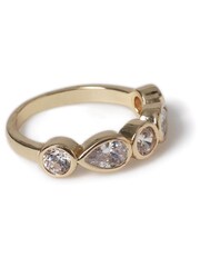Aela Gold Tone Diamond Simulant Pear and Round CZ Stone Ring - Image 2 of 2