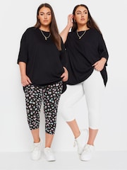 Yours Curve White 2 PACK Black & White Ditsy Floral Print Cropped Leggings - Image 1 of 5