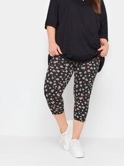 Yours Curve White 2 PACK Black & White Ditsy Floral Print Cropped Leggings - Image 2 of 5