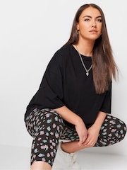 Yours Curve White 2 PACK Black & White Ditsy Floral Print Cropped Leggings - Image 4 of 5