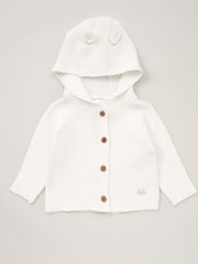 Rock-A-Bye Baby Boutique Hooded Bear 100% Cotton Knit White Cardigan - Image 1 of 2