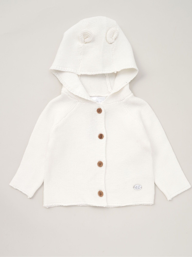 Rock-A-Bye Baby Boutique Hooded Bear 100% Cotton Knit White Cardigan - Image 1 of 2