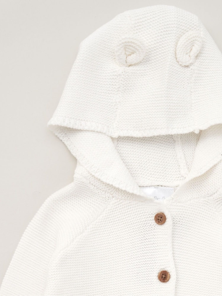 Rock-A-Bye Baby Boutique Hooded Bear 100% Cotton Knit White Cardigan - Image 2 of 2