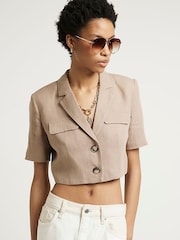 River Island Beige Cropped Structured Jacket - Image 1 of 5