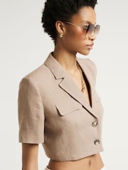 River Island Beige Cropped Structured Jacket - Image 3 of 5