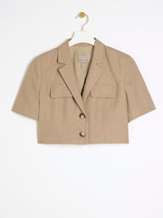 River Island Beige Cropped Structured Jacket - Image 4 of 5