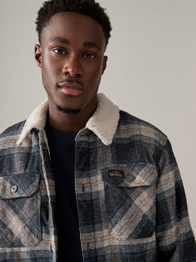Grey Check Borg Lined Shacket - Image 1 of 8