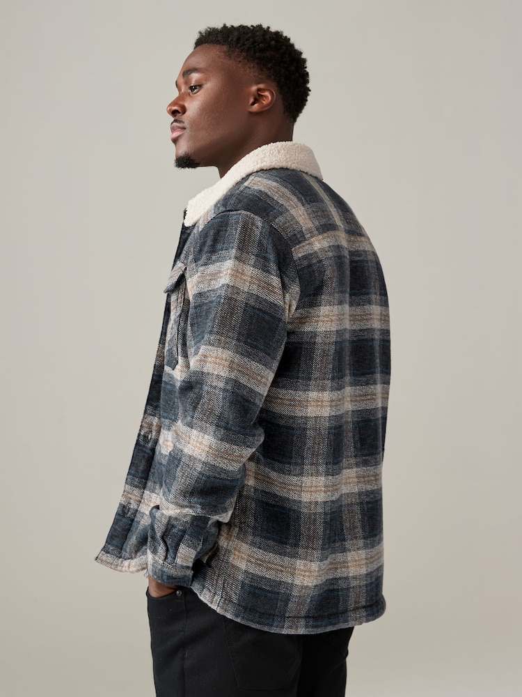 Grey Check Borg Lined Shacket - Image 2 of 8