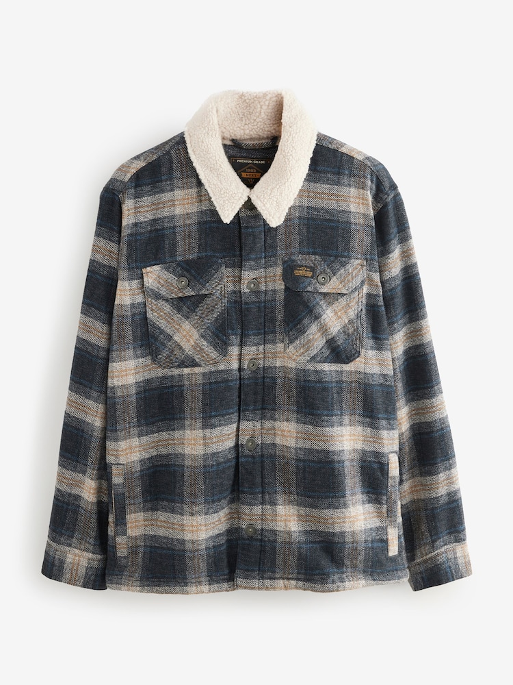 Buy Grey Check Borg Lined Shacket from the Next UK online shop