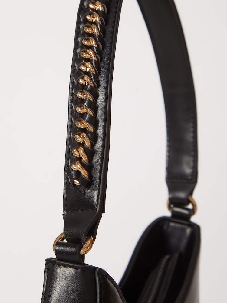 Lipsy Black Scoop Chain Detail Faux Leather Shoulder Bag - Image 3 of 3