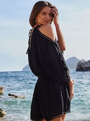 Sosandar Black Ladder Detail Cold Shoulder Playsuit - Image 3 of 5