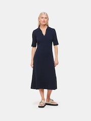 Whistles Petite Blue Knitted Ribbed Midi Dress - Image 1 of 4