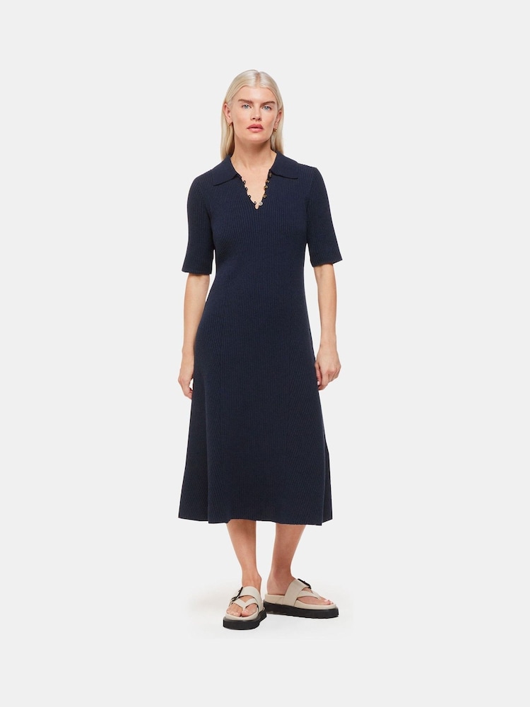 Whistles Petite Blue Knitted Ribbed Midi Dress - Image 1 of 4