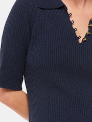 Whistles Petite Blue Knitted Ribbed Midi Dress - Image 3 of 4
