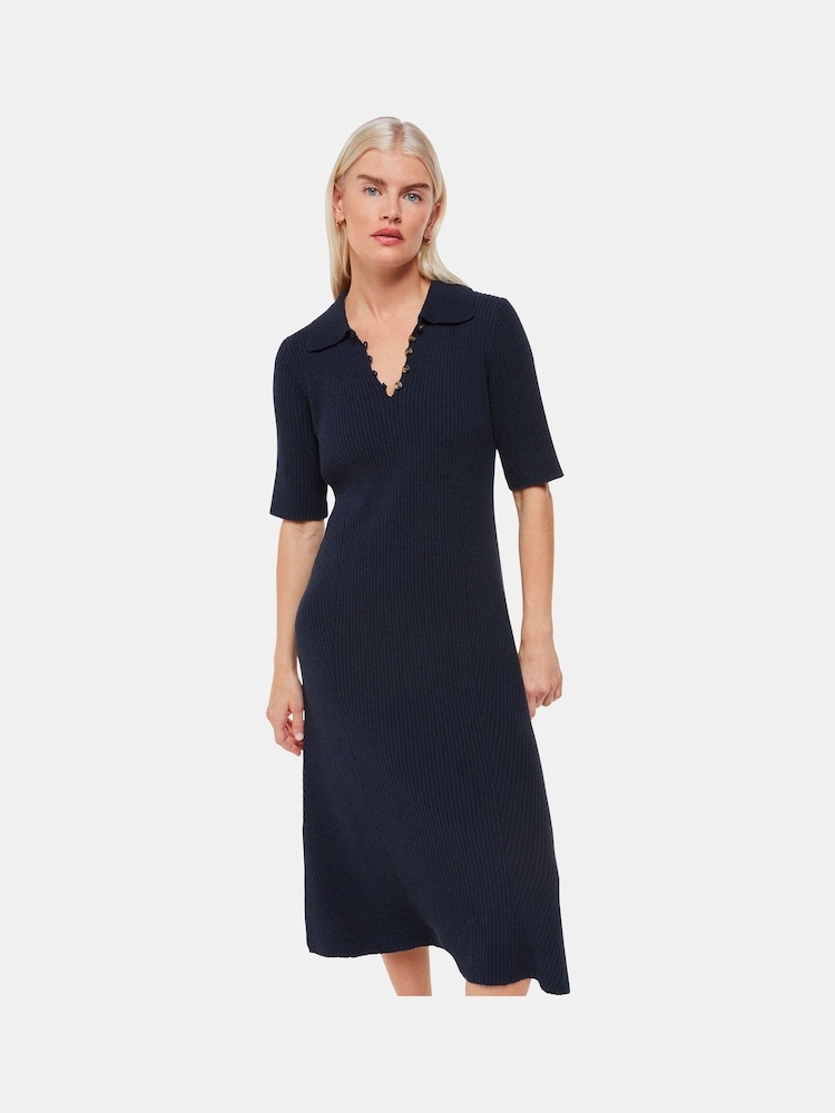 Whistles Petite Blue Knitted Ribbed Midi Dress - Image 4 of 4