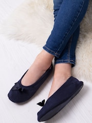 Totes Navy Isotoner Terry Ballet Slippers With Bow - Image 1 of 5