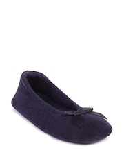Totes Navy Isotoner Terry Ballet Slippers With Bow - Image 2 of 5